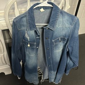 Long Blue Jean Jacket, distressed